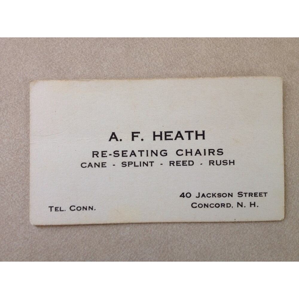 Vintage 30s 40s Business Card Concord NH AF Heath Reseating Caning Chairs